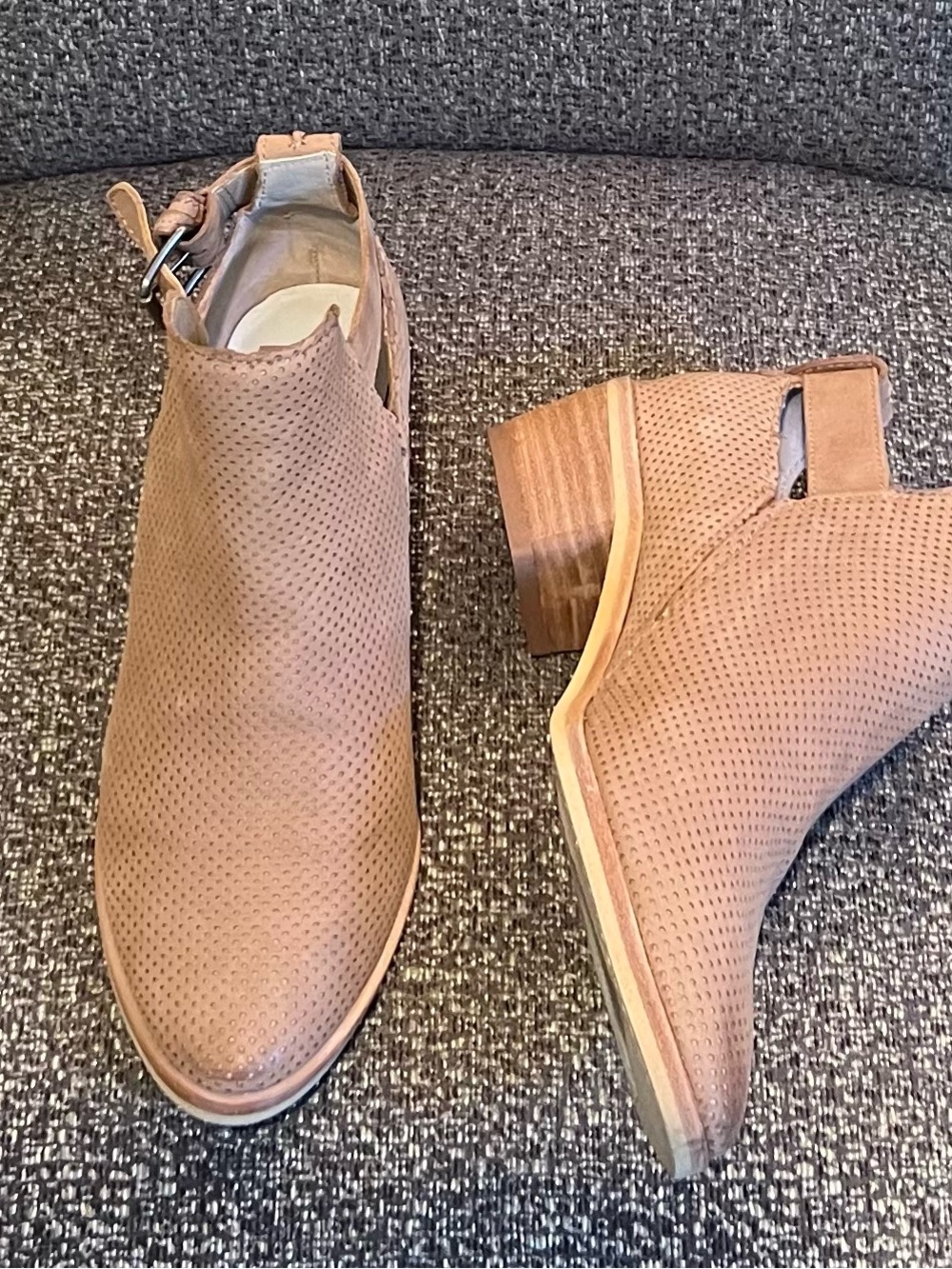 Dolce Vita Tan Perforated Cutout Ankle Booties